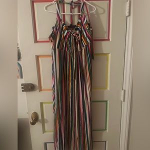 Halter cotton  maxi dress! Multi color stripes! c